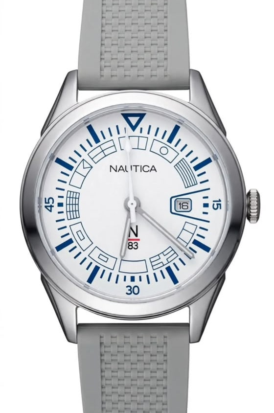 Nautica N83 Nautic Mix - Steel Grey Woven | Blue Nautical Flag Dial with Date