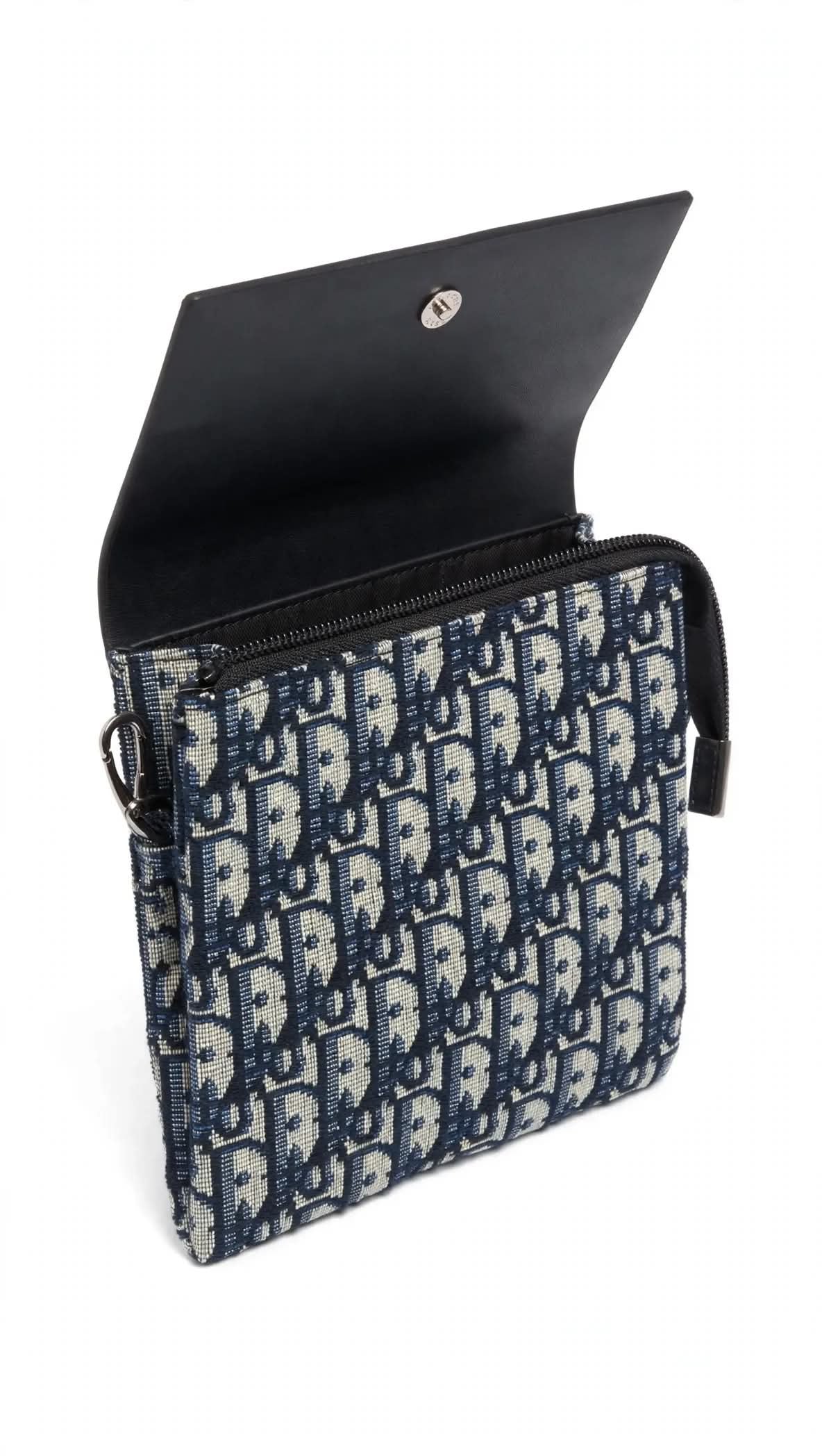 Dior Oblique Crossbody Pouch - Black Leather Flap | Vertical Sling Bag