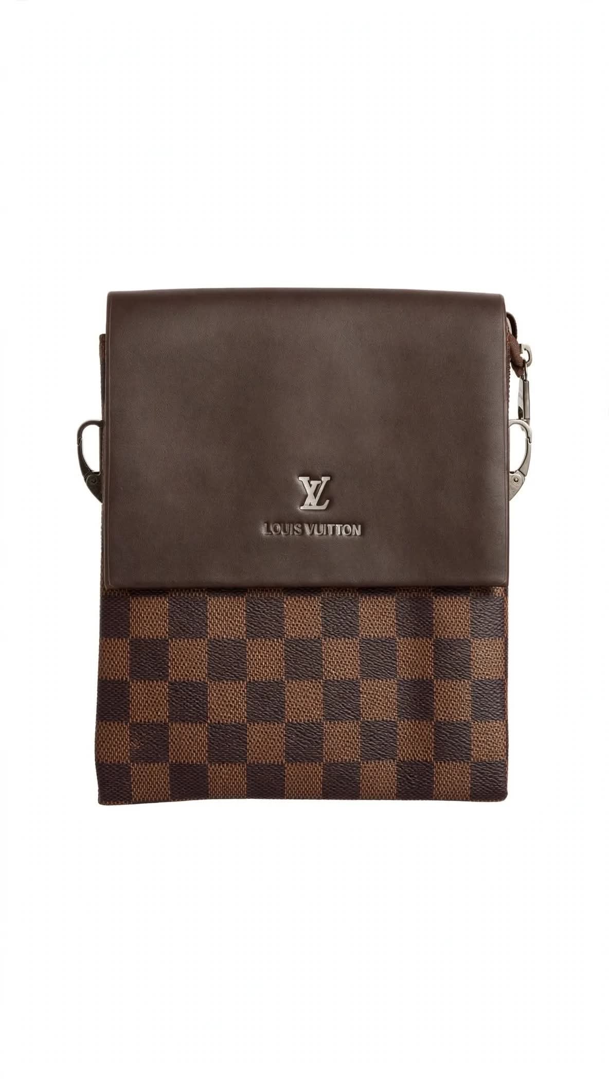 LV Damier Ebene Vertical Crossbody Pouch - Brown Leather Flap Edition