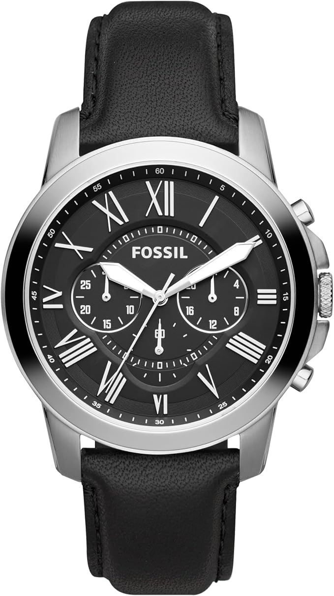FOSSIL Grant Men's Watch 44 Mm Case Size Quartz Chronograph Movement Genuine Leather Stra