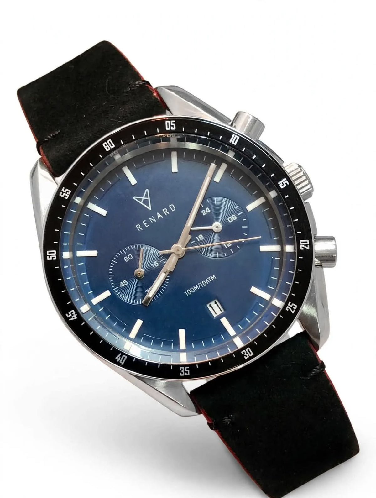 RENARD Chronograph - Deep Blue Dial Black Suede Leather - 100M / 10ATM - Date Working