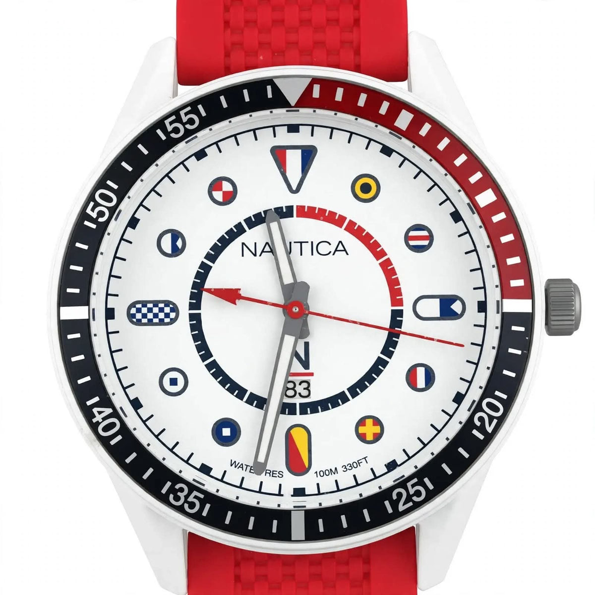 Nautica N83 White Nautic Mix - Red Silicone | Nautical Flag Dial