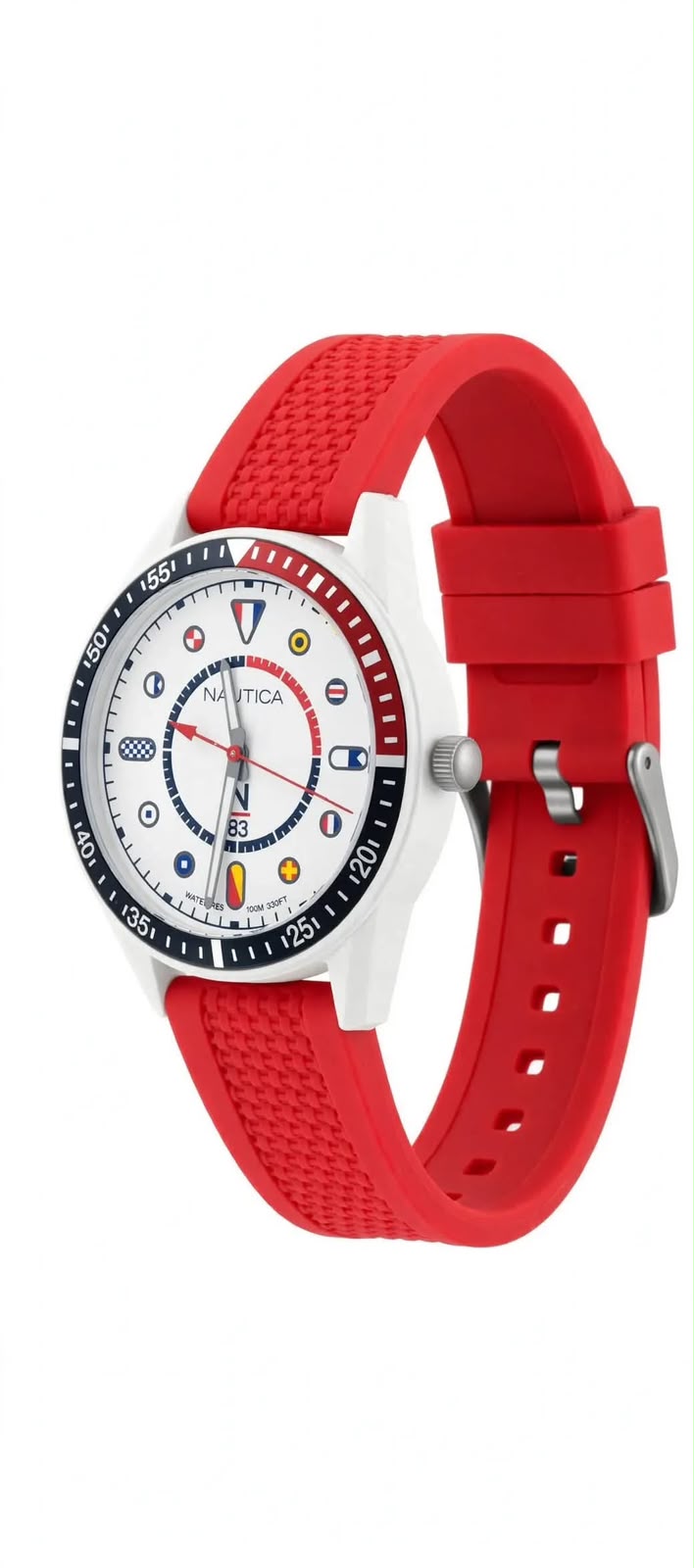 Nautica N83 White Nautic Mix - Red Silicone | Nautical Flag Dial