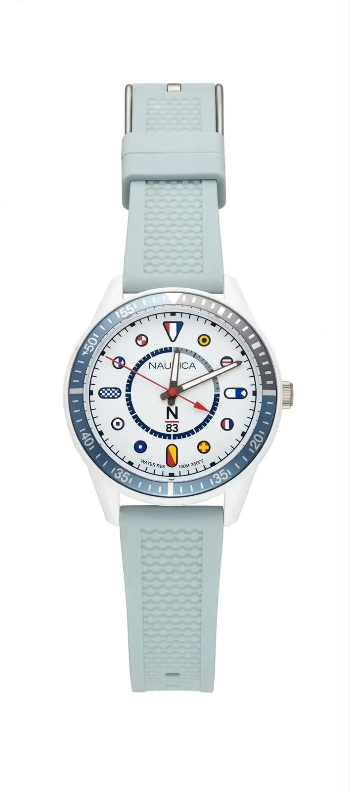 Nautica N83 White Nautic Mix - Sky Blue Silicone | Nautical Flag Dial