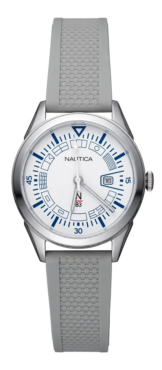 Nautica N83 Nautic Mix - Steel Grey Woven | Blue Nautical Flag Dial with Date