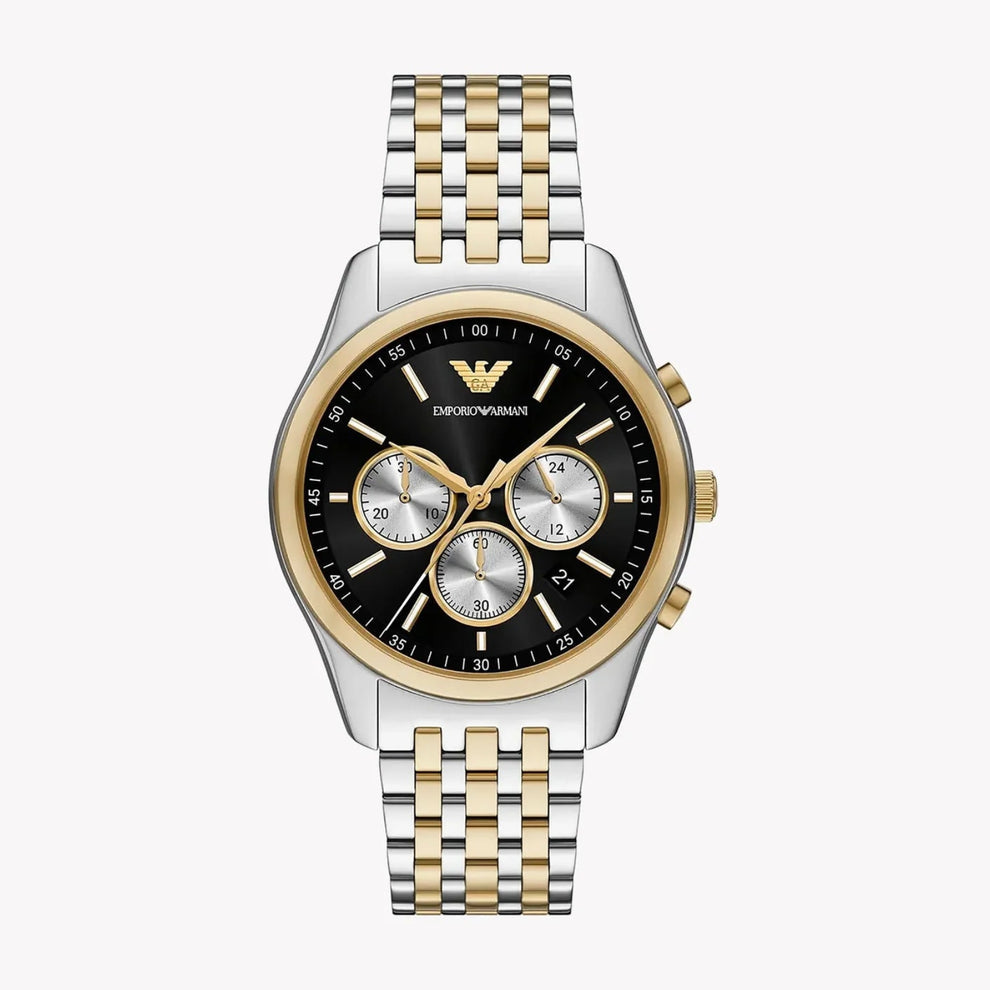 Emporio Armani Chronograph Two-Tone Black Dial Men's Watch - AR11713