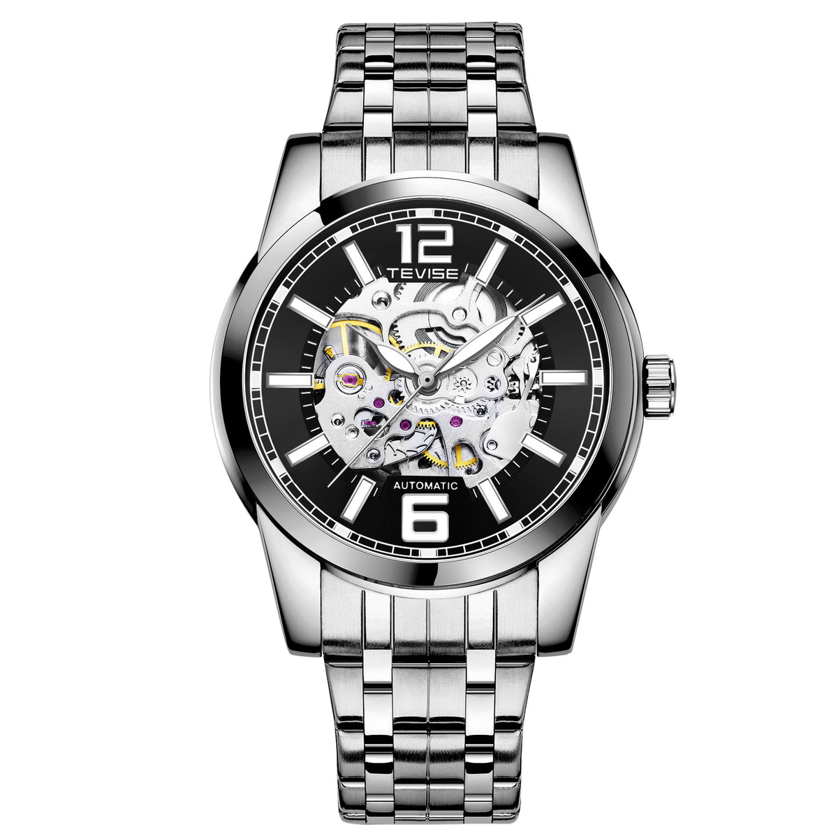 TEVISE 9823 Classic Custom Face Mens Mechanical Watch Steel Strap Waterproof
