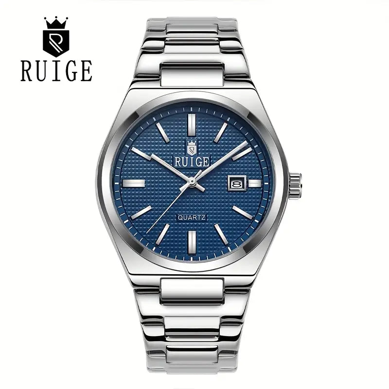 RUIGE New Men's Quartz Watch Stainless Steel Calendar Men's Fashion Night Light Waterproof Versatile Business Watch N20