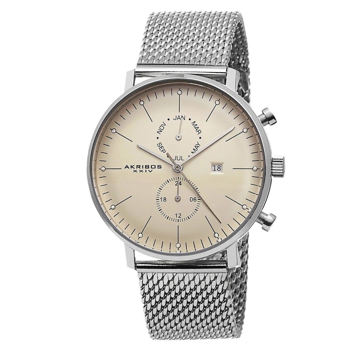 Akribos XXIV AK685SS Men's Ultimate Stainless Steel Mesh Bracelet Date Watch