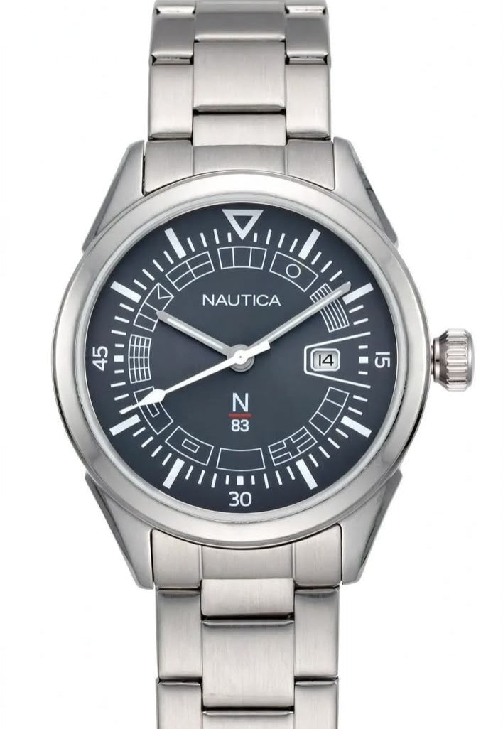 NAUTICA N-83 – Nautical Flag Dial – Charcoal Grey – Date – Steel Bracelet – Men’s Watch