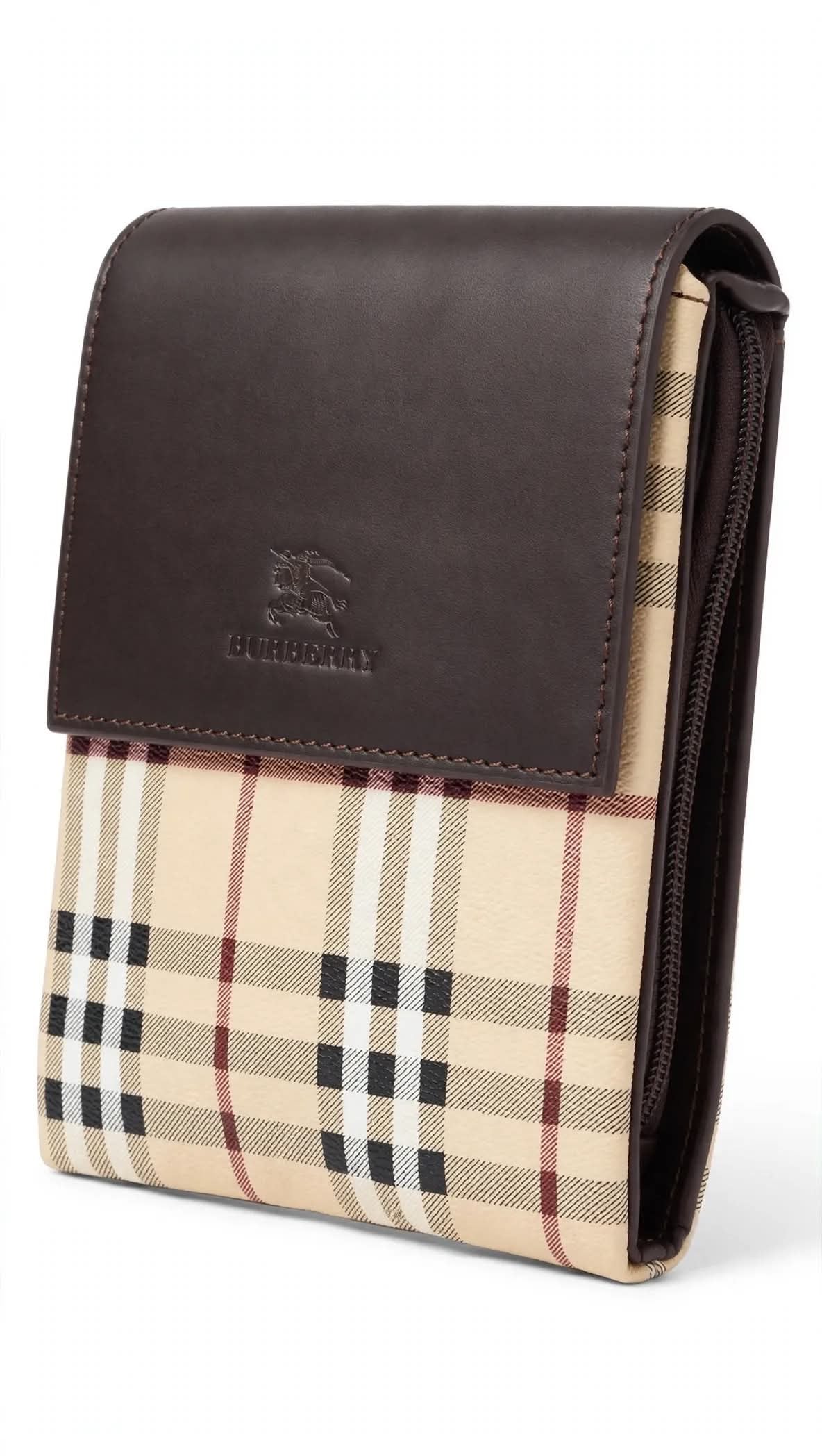 Burberry Nova Check Vertical Crossbody Pouch - Brown Leather Flap Edition