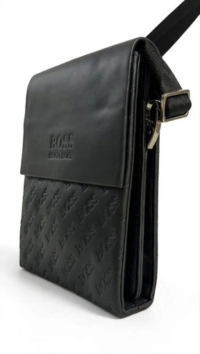 BOSS HUGO BOSS Premium Crossbody Sling Bag – All-Over Embossed BOSS Pattern – Black