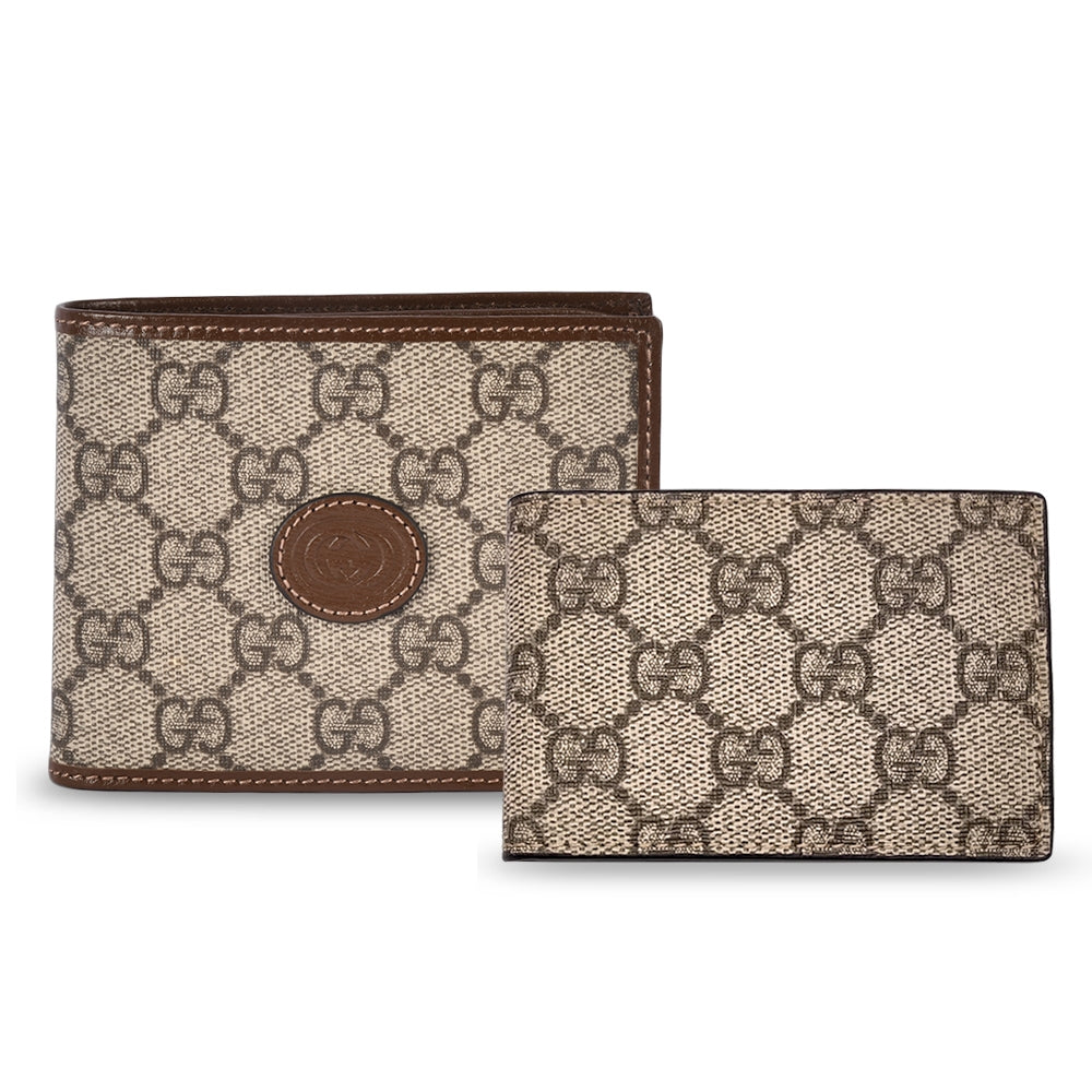 NEW GUCCI EBONY BROWN GG SUPREME CANVAS INTERLOCKING G BIFOLD WALLET
