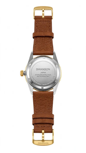SWANSON JAPAN - Red Wine Dial - Day &amp; Date - Gold Fluted Bezel - Brown Leather - Premium Edition