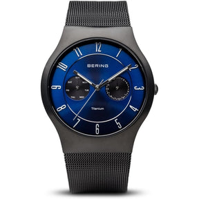 BERING Titanium - Danish Minimal Watch - Blue  Dial Mesh Chain - Day Date Working