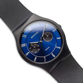 BERING Titanium - Danish Minimal Watch - Blue  Dial Mesh Chain - Day Date Working