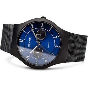 BERING Titanium - Danish Minimal Watch - Blue  Dial Mesh Chain - Day Date Working