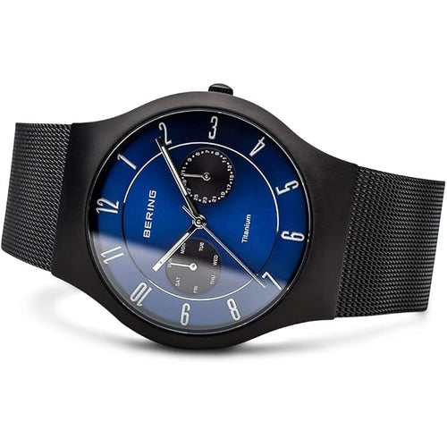 BERING Titanium - Danish Minimal Watch - Blue  Dial Mesh Chain - Day Date Working