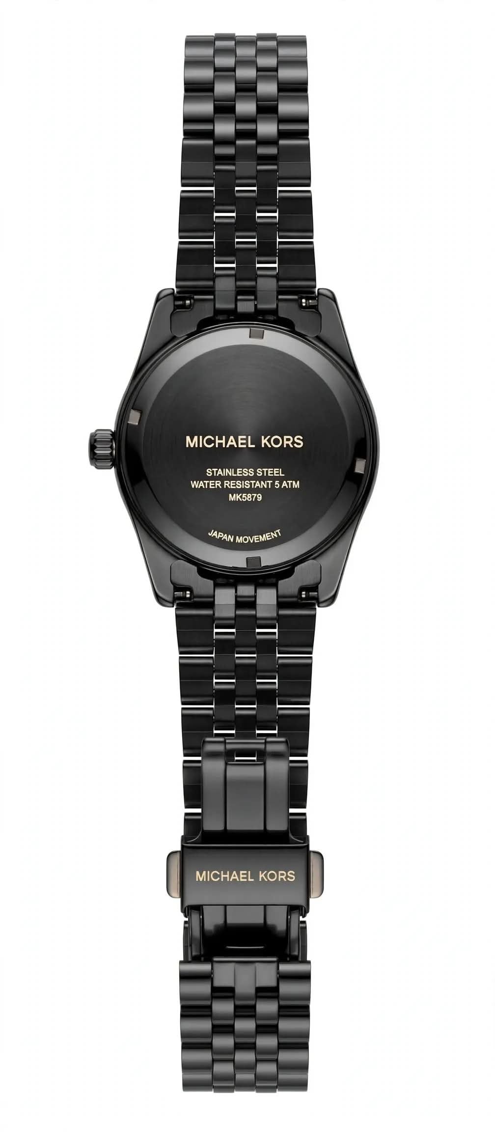 Michael Kors Lexington Black Edition | Black Dial Gold Roman Numerals | Fluted Bezel | Black Jubilee Bracelet | MK5879 Ladies Edition