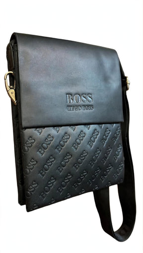 BOSS HUGO BOSS Premium Crossbody Sling Bag – All-Over Embossed BOSS Pattern – Black