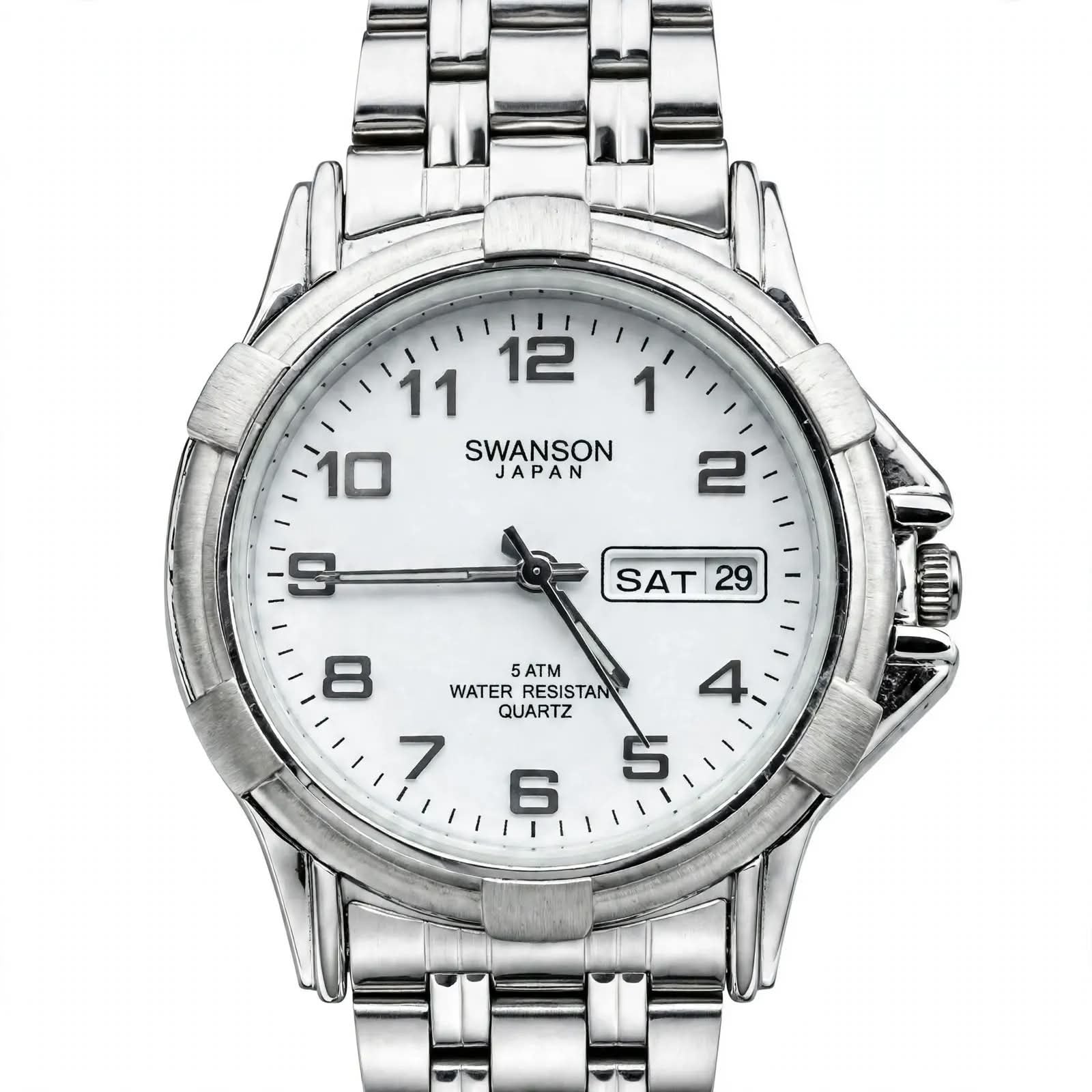 SWANSON JAPAN - White Dial Day &amp; Date - 5 ATM - Silver Edition