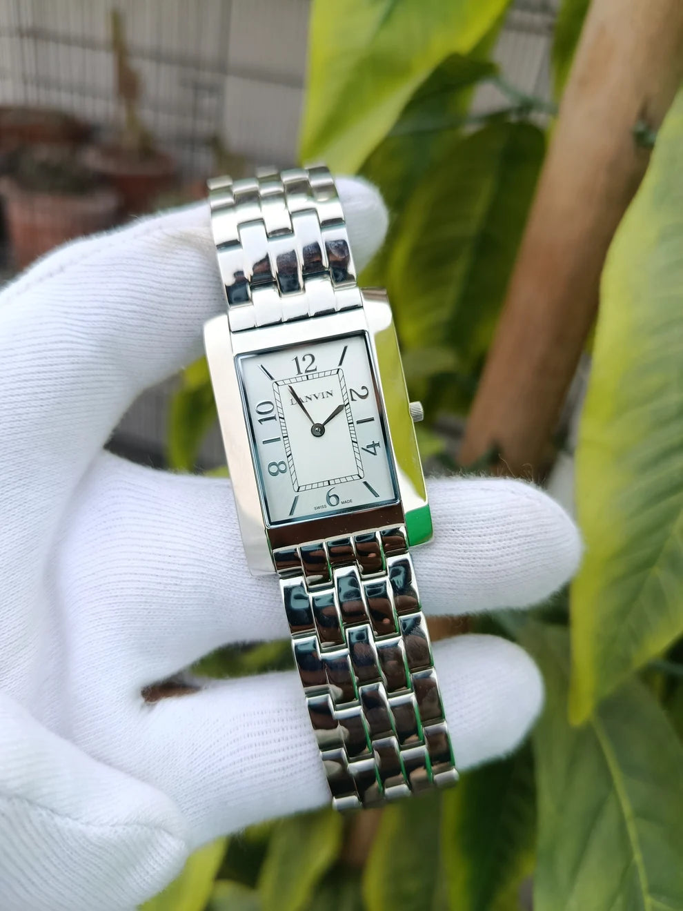 Lanvin Men’s Wrist Watch Tank Shape Silver Shade Dial