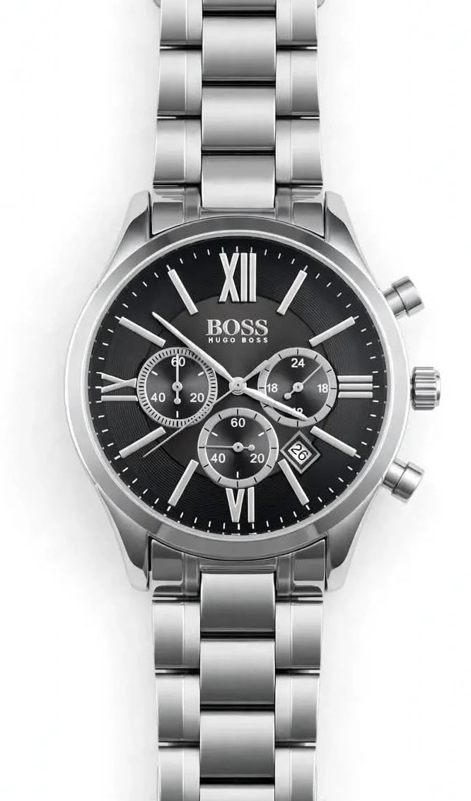 BOSS Hugo Boss — Chrono Roman Edition | HB-245 | Silver Chain | Black Dial | Premium