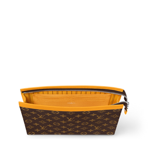 LV Louis Vuitton Monogram Canvas Pouch – Travel Clutch / Toiletry Pouch – Brown Monogram with Mustard Trim