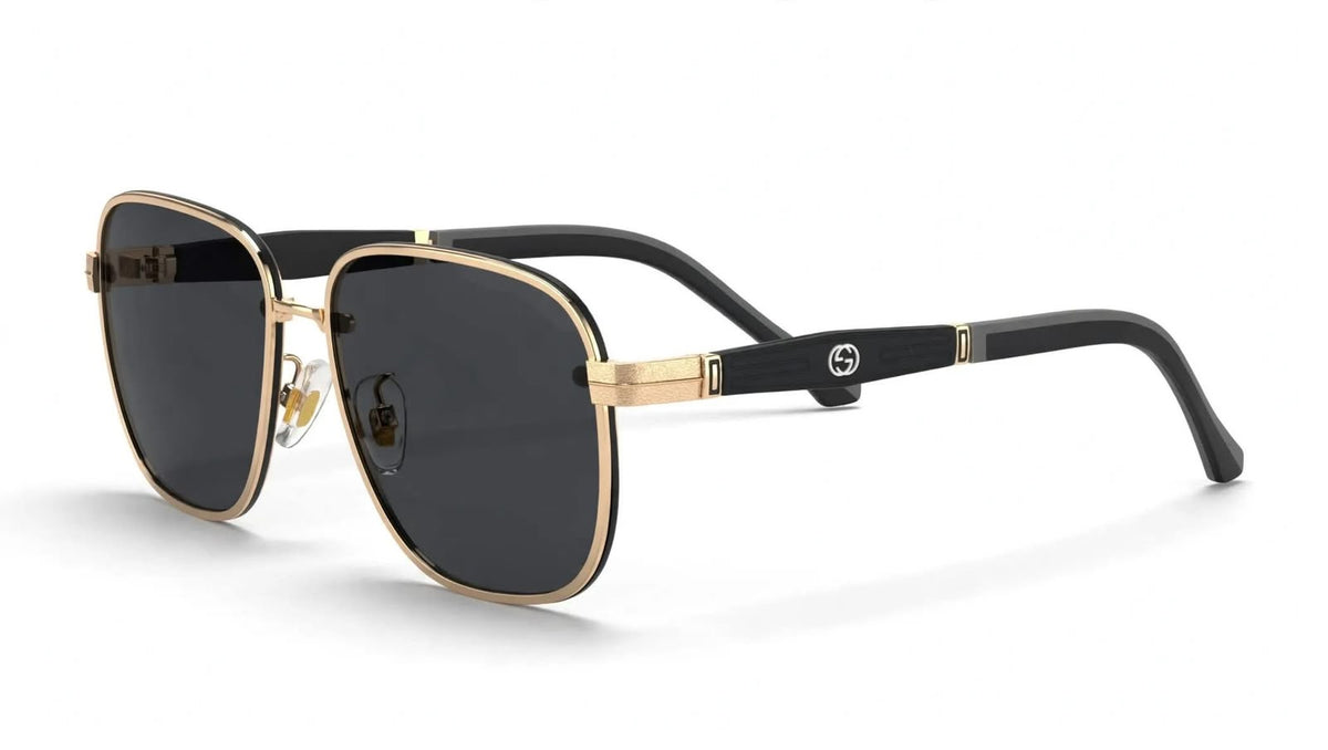 Gucci GG - Premium Black Gold Square Aviator Sunglasses for Men - Luxury Edition