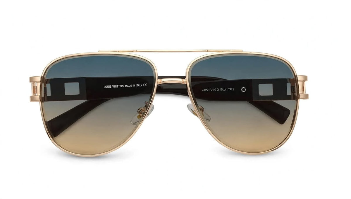 Louis Vuitton LV - Gold Aviator Sunglasses for Men - Brown Gradient Lens - Dubai Rich Edition