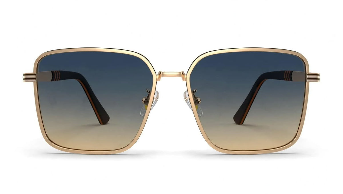 LV Executive - Gold Square Sunglasses for Men - Blue to Brown Gradient Lens - Dubai Rich Edition