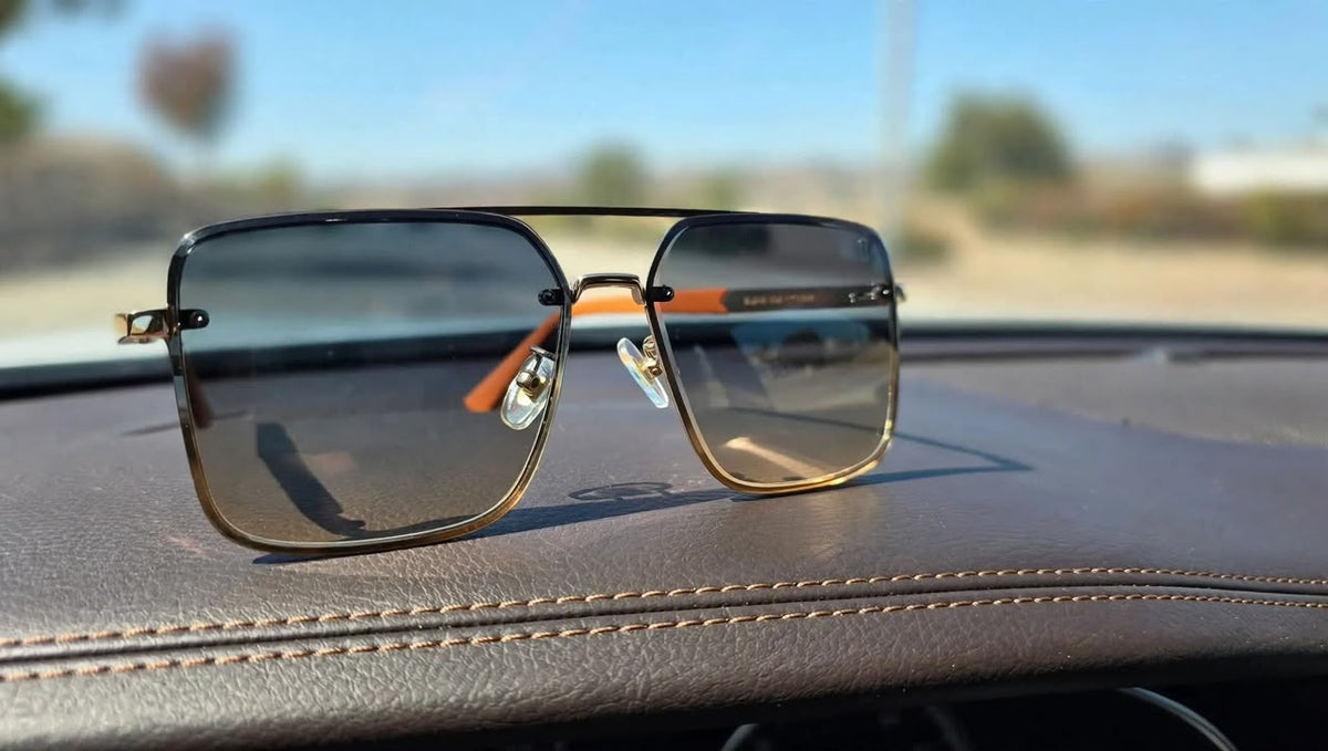 LV Executive - Gold Square Sunglasses for Men - Blue to Brown Gradient Lens - Dubai Rich Edition