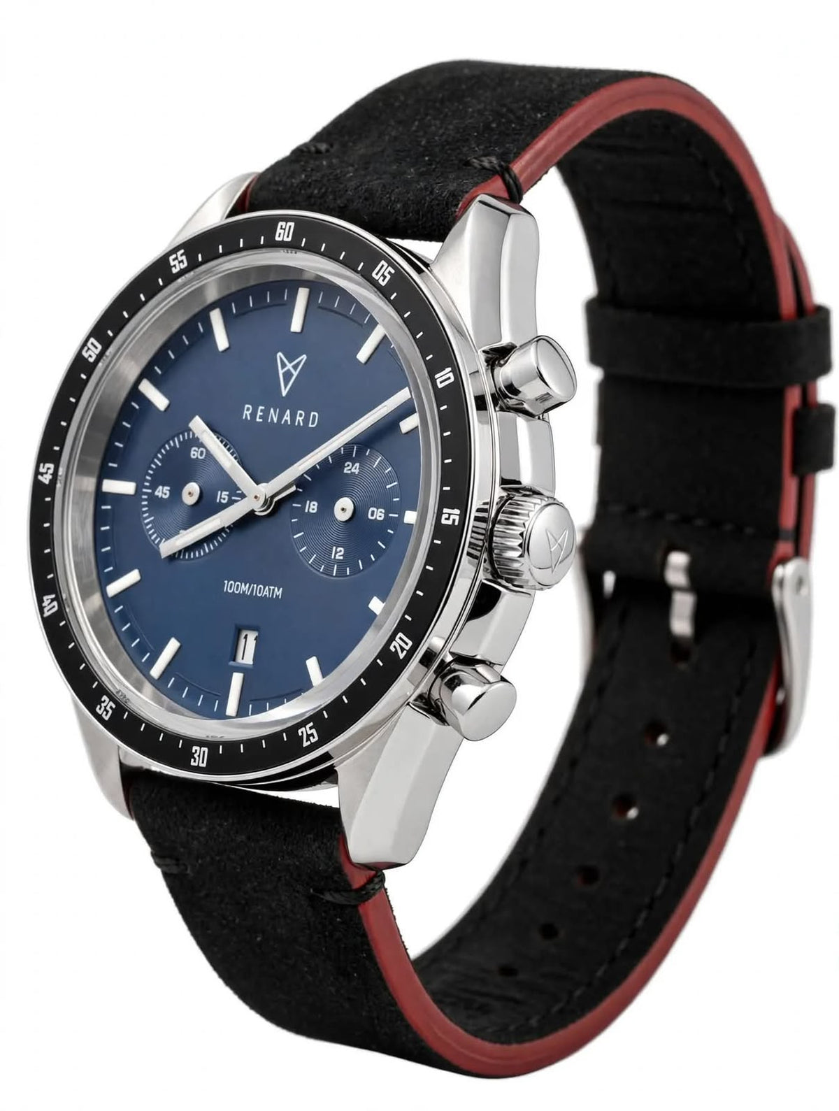 RENARD Chronograph - Deep Blue Dial Black Suede Leather - 100M / 10ATM - Date Working
