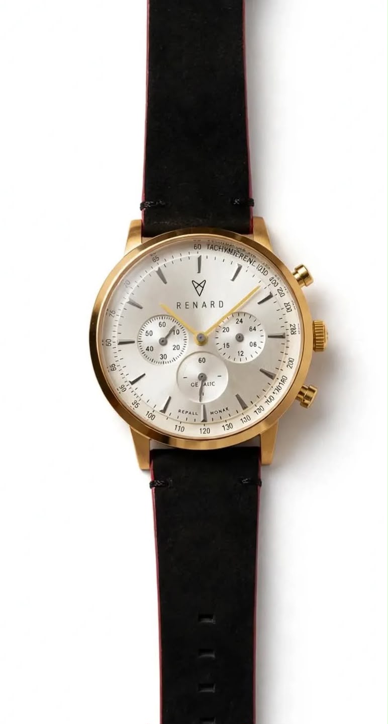 RENARD Grande — Gold Chronograph | Black Suede Strap