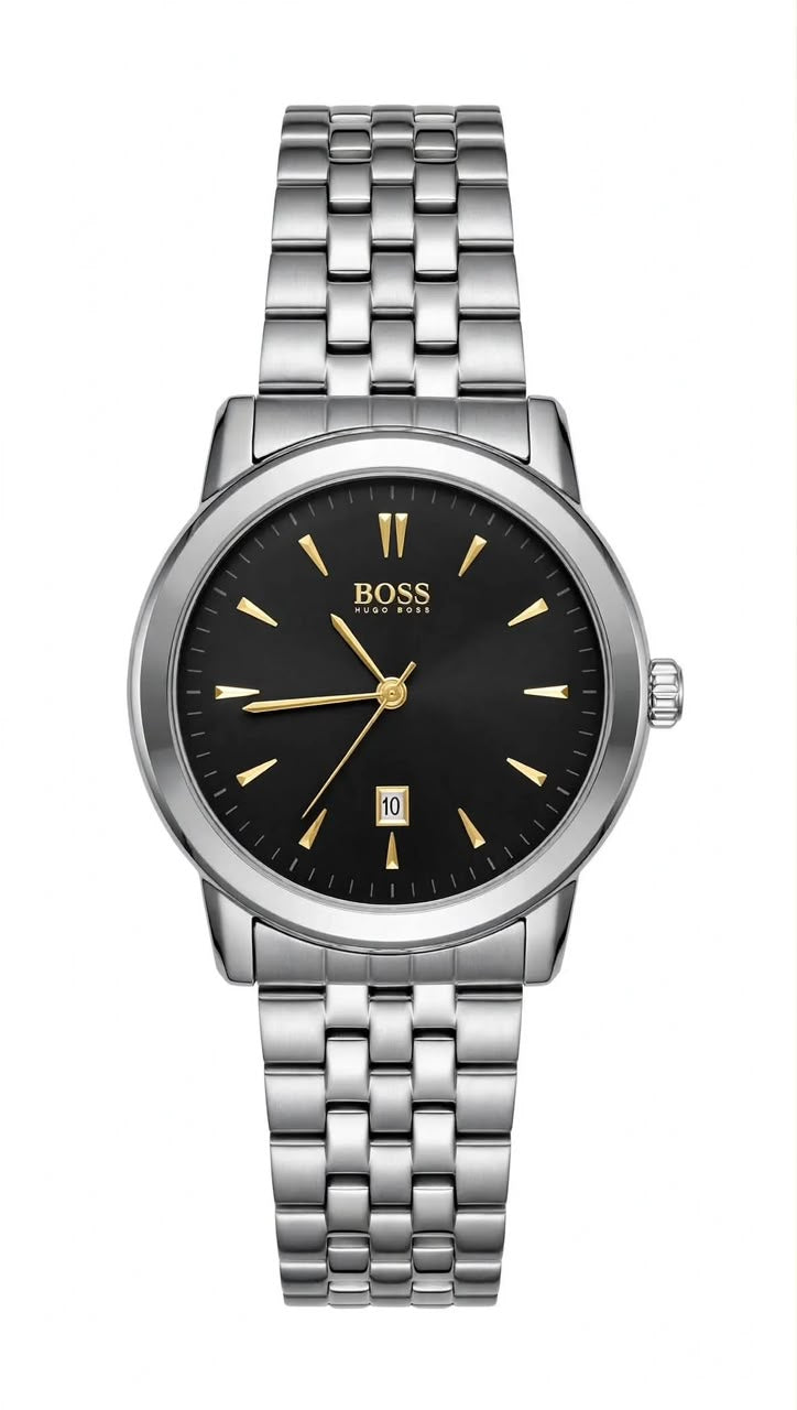 BOSS Hugo Boss Classic | Black Dial Gold Index | Silver Chain | Slim Formal Edition