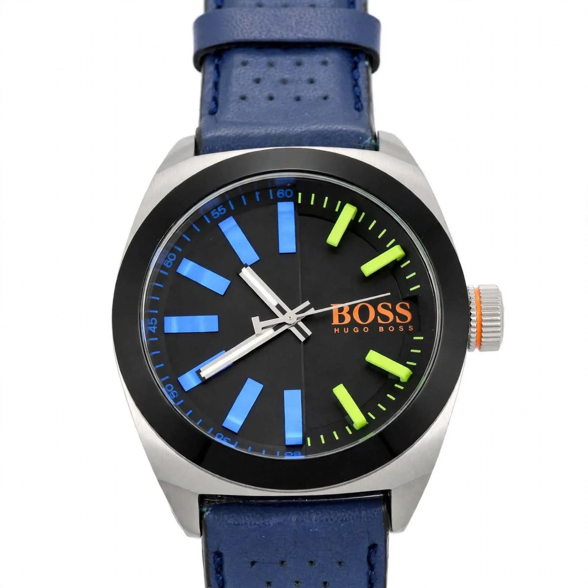 BOSS Hugo Boss Volt Collection | Black Dial | Blue & Neon Markers | Blue Perforated Leather Strap | Sport Casual Edition