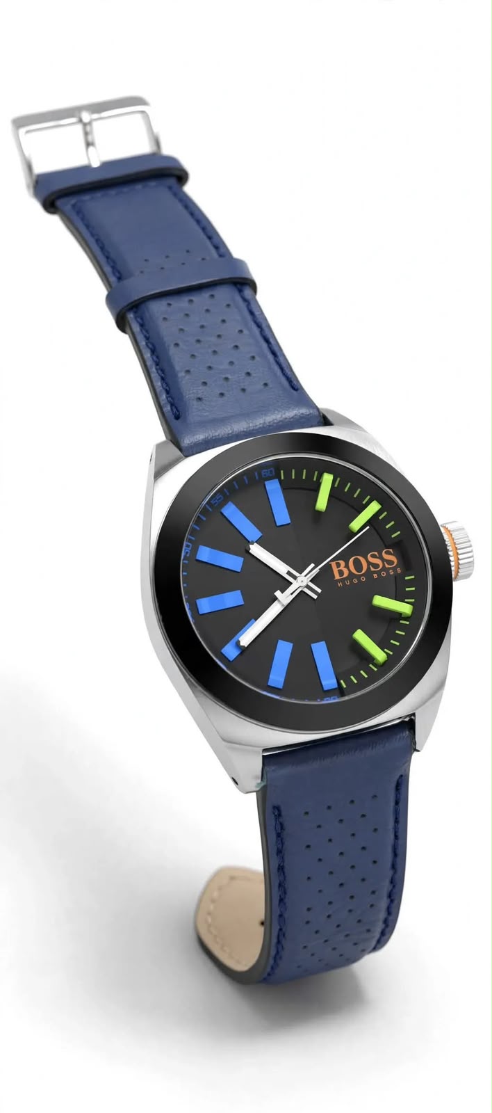 BOSS Hugo Boss Volt Collection | Black Dial | Blue & Neon Markers | Blue Perforated Leather Strap | Sport Casual Edition