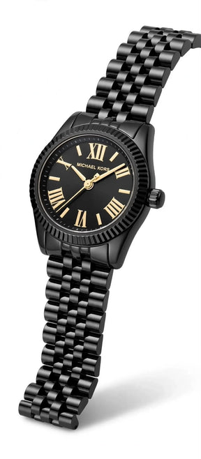 Michael Kors Lexington Black Edition | Black Dial Gold Roman Numerals | Fluted Bezel | Black Jubilee Bracelet | MK5879 Ladies Edition