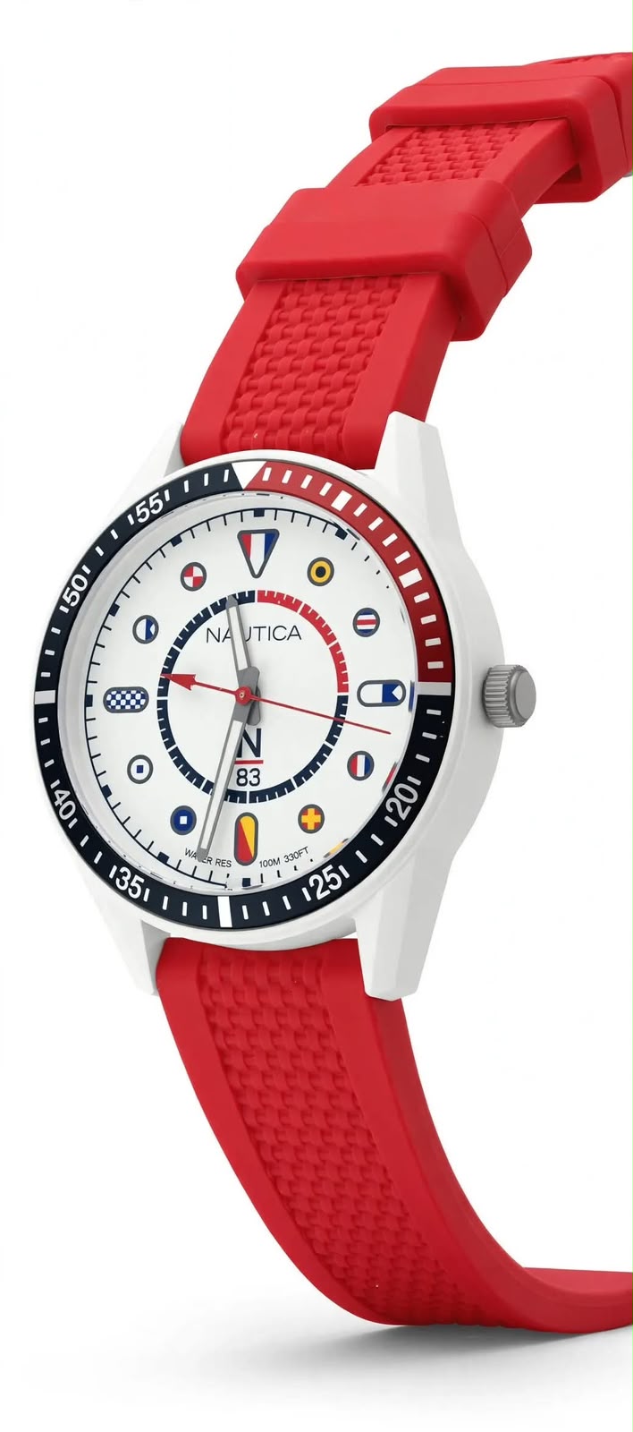 Nautica N83 White Nautic Mix - Red Silicone | Nautical Flag Dial