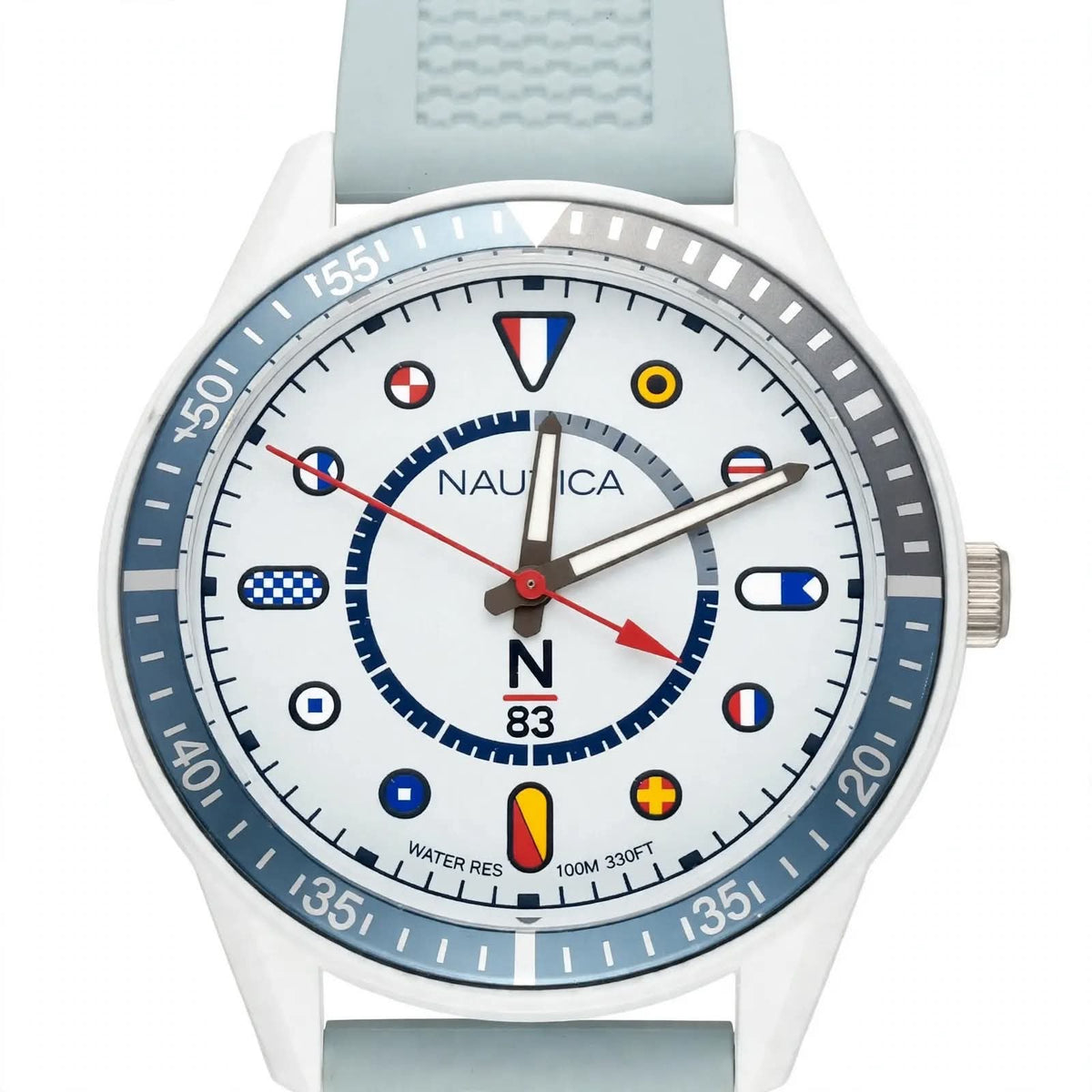 Nautica N83 White Nautic Mix - Sky Blue Silicone | Nautical Flag Dial