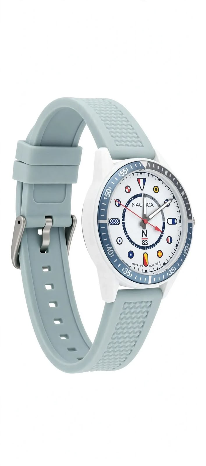 Nautica N83 White Nautic Mix - Sky Blue Silicone | Nautical Flag Dial