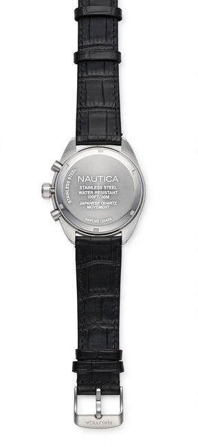 NAUTICA NAPCH5 Chronograph – Black Dial with Blue Bezel – Leather Strap – Men’s Watch