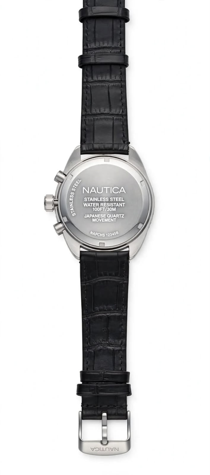 NAUTICA NAPCH5 Chronograph – Black Dial with Blue Bezel – Leather Strap – Men’s Watch