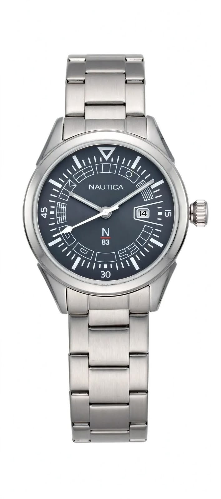 NAUTICA N-83 – Nautical Flag Dial – Charcoal Grey – Date – Steel Bracelet – Men’s Watch