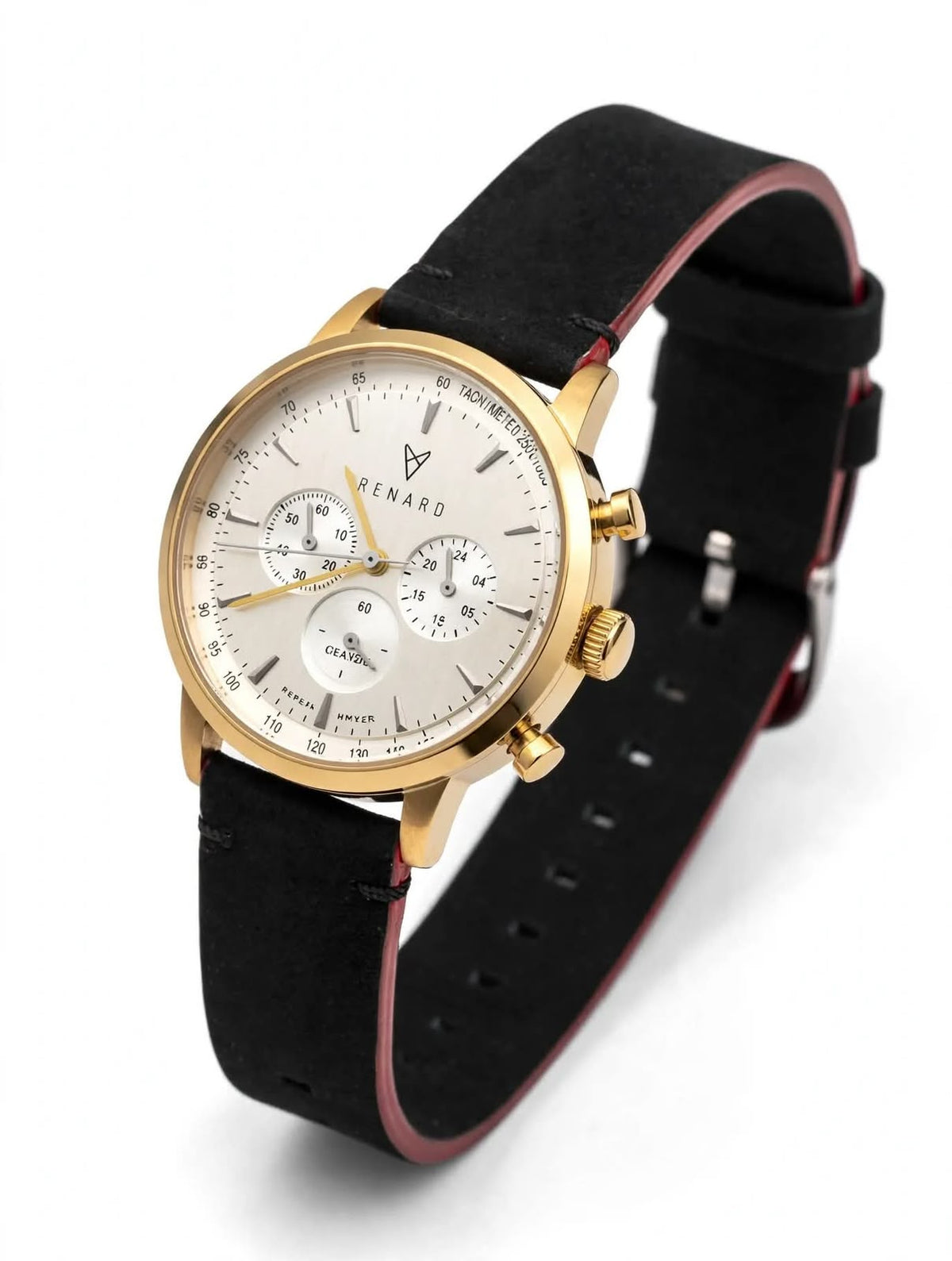 RENARD Grande — Gold Chronograph | Black Suede Strap