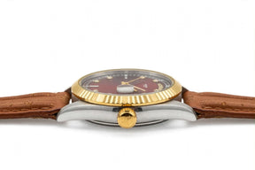 SWANSON JAPAN - Red Wine Dial - Day &amp; Date - Gold Fluted Bezel - Brown Leather - Premium Edition