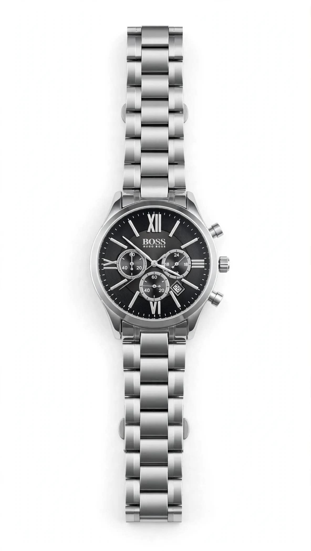 BOSS Hugo Boss — Chrono Roman Edition | HB-245 | Silver Chain | Black Dial | Premium