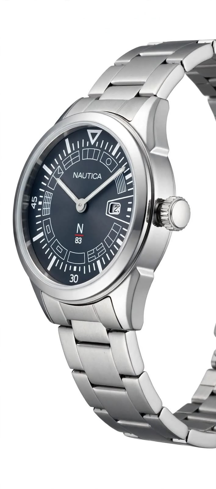 NAUTICA N-83 – Nautical Flag Dial – Charcoal Grey – Date – Steel Bracelet – Men’s Watch