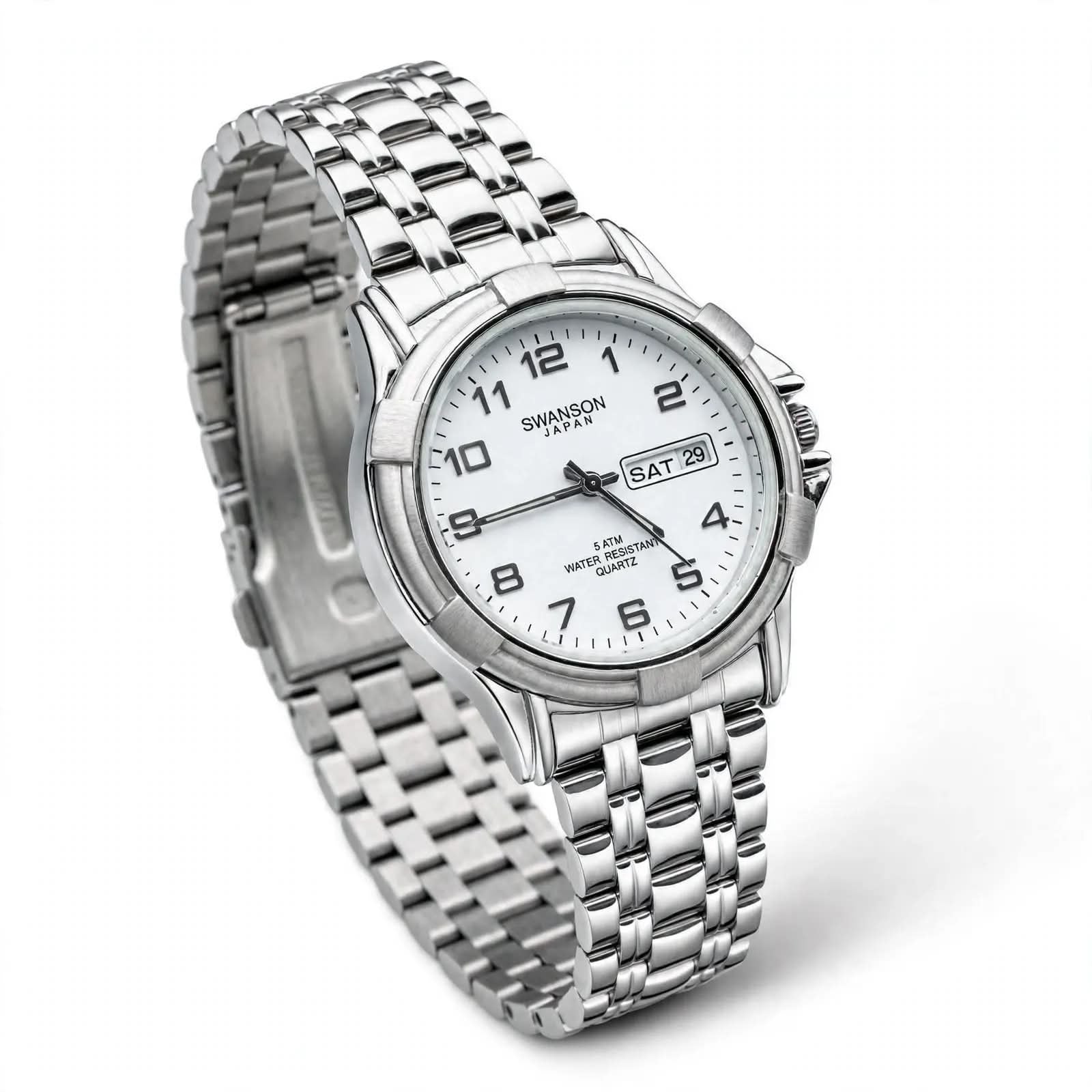 SWANSON JAPAN - White Dial Day &amp; Date - 5 ATM - Silver Edition