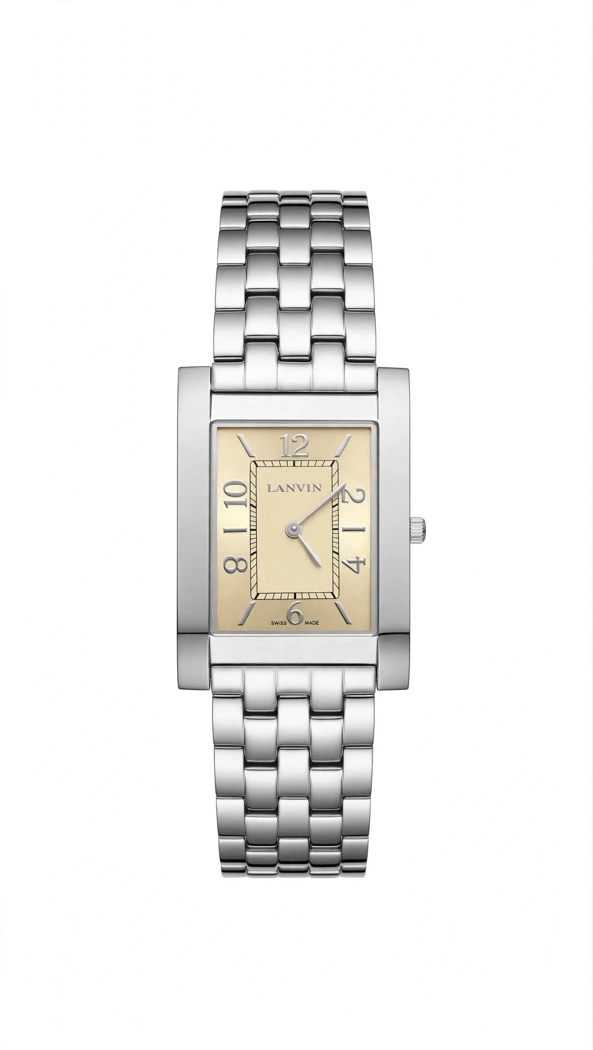 LANVIN PARIS - Rectangular Collection - Champagne Dial - Silver Stainless Steel - Swiss Made - Model LNC-10253